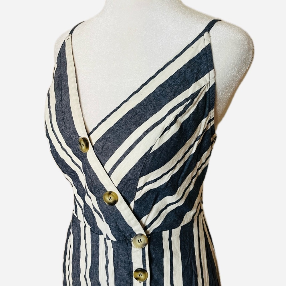 Entro Navy & White Striped Button Front Midi Dress- Small - Picture 5 of 7